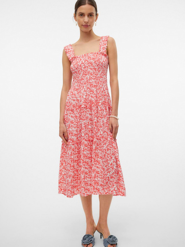 Vero Moda Červeno-bílé dámské midi šaty Vero Moda Menny