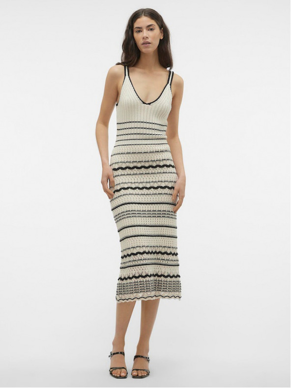 Vero Moda Černo-krémové dámské pruhované midi šaty Vero Moda Minou