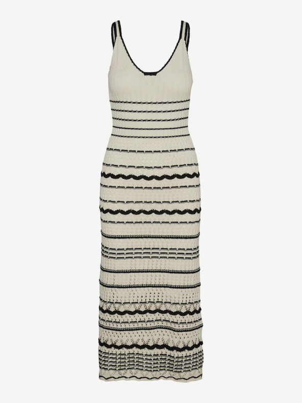 Vero Moda Černo-krémové dámské pruhované midi šaty Vero Moda Minou