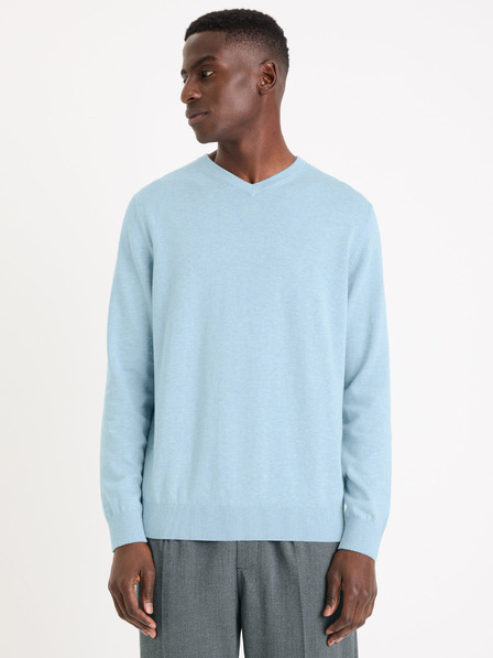 Celio Světle modrý pánský basic svetr Celio Decotonv