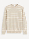 Celio Béžový pánský pruhovaný basic svetr Celio Decoton