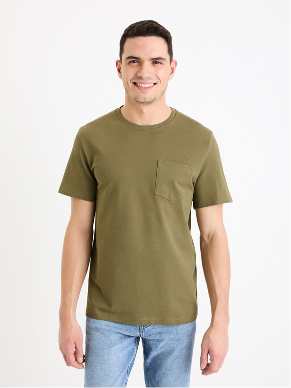 Celio Khaki pánské basic tričko Celio Gepik