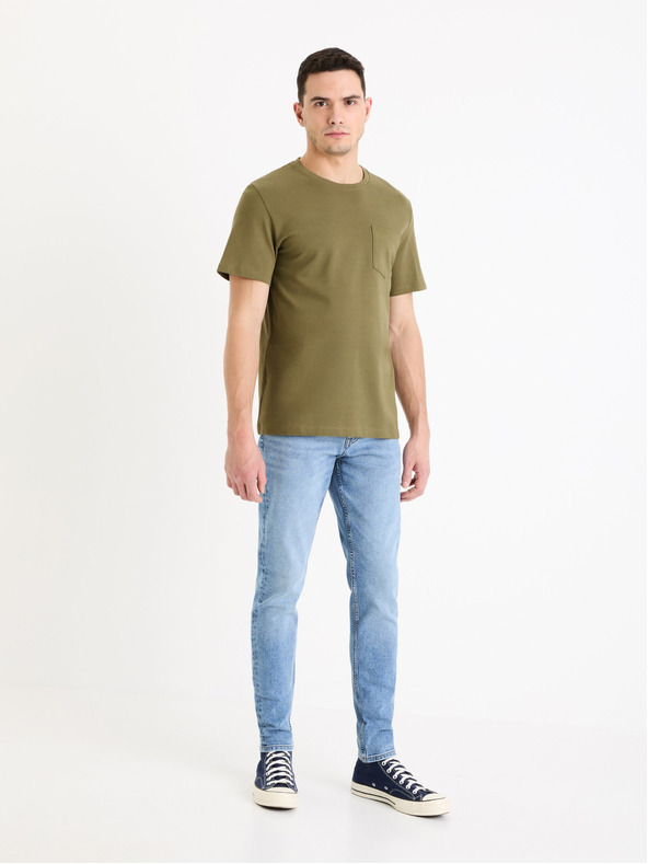 Celio Khaki pánské basic tričko Celio Gepik
