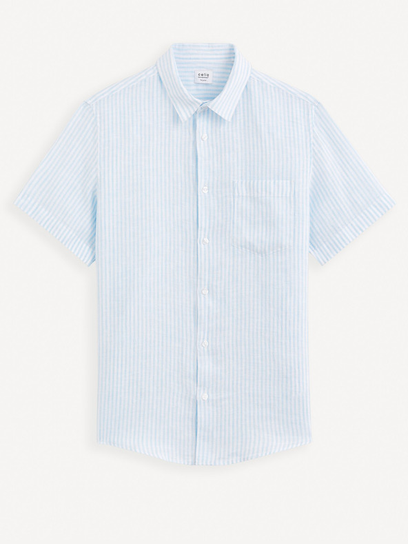 Celio Světle modrá pánská proužkovaná lněná košile Celio Damarlin