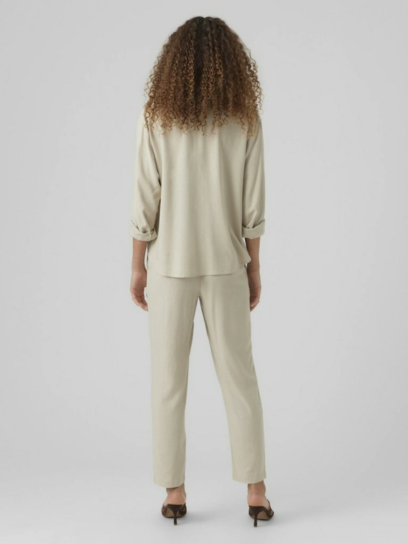 Vero Moda Béžové dámské kalhoty s příměsí lnu Vero Moda Jesmilo