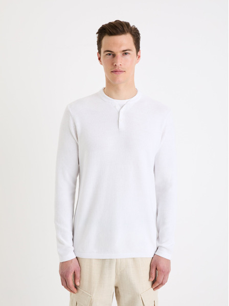 Celio Bílý pánský svetr Celio henley Genicolo