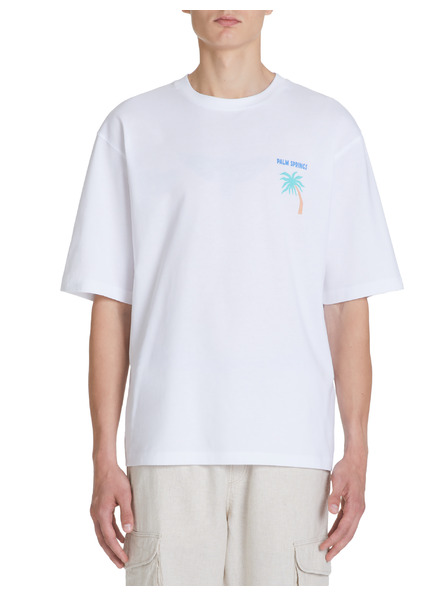 Celio Bílé pánské oversized tričko Celio Jecalif