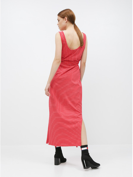 Vero Moda Červené pruhované basic maxišaty s knoflíky a rozparky VERO MODA Daina