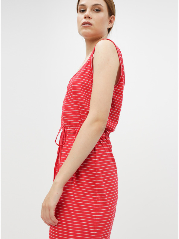 Vero Moda Červené pruhované basic maxišaty s knoflíky a rozparky VERO MODA Daina