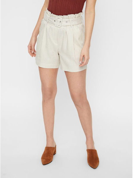 Vero Moda Béžové pruhované kraťasy s vysokým pasem VERO MODA Gally