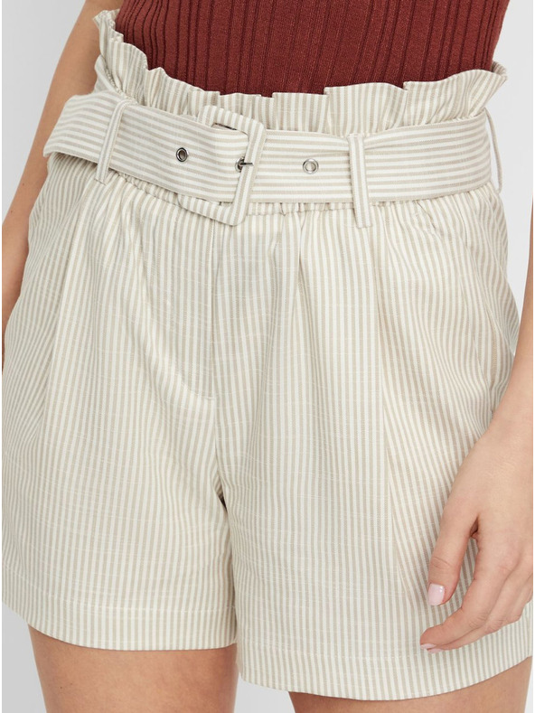 Vero Moda Béžové pruhované kraťasy s vysokým pasem VERO MODA Gally