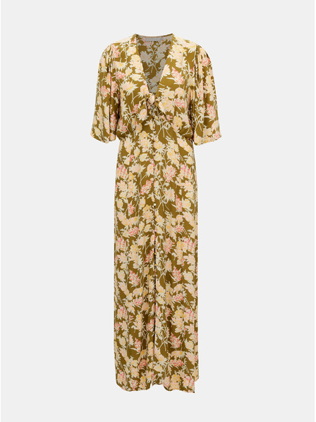 Pieces Khaki květované maxi šaty Pieces Polly
