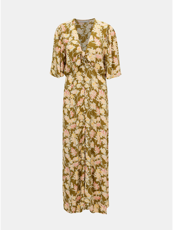 Pieces Khaki květované maxi šaty Pieces Polly