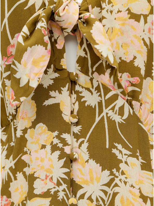 Pieces Khaki květované maxi šaty Pieces Polly