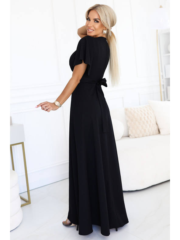 numoco Dlouhé šaty JENNIFER s rozparkem - černé