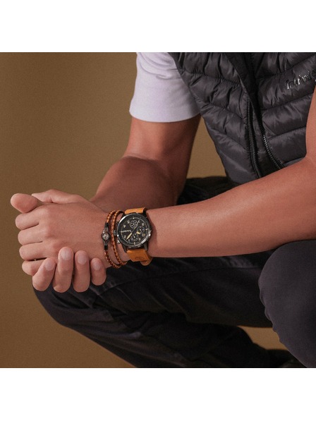 Timberland Pánský hnědý kožený dvojitý náramek Timberland