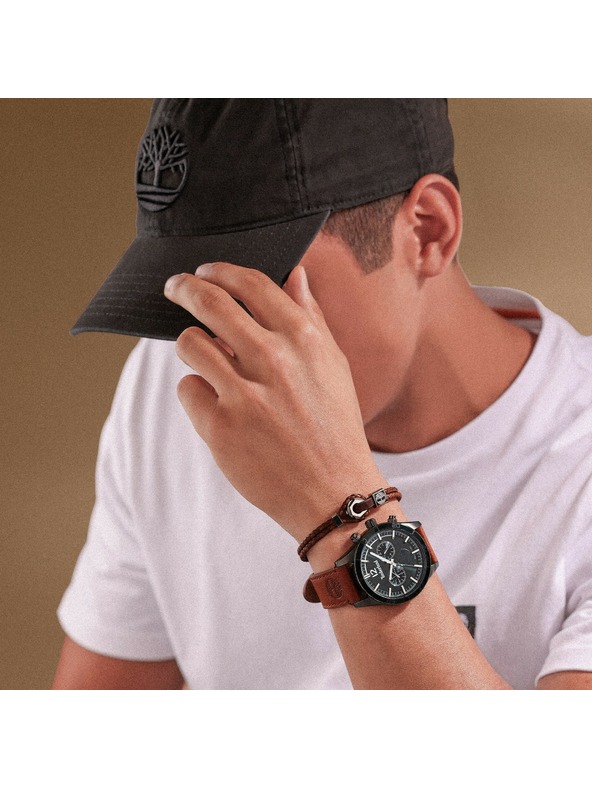 Timberland Pánský hnědý kožený náramek Timberland TDAGB0002502