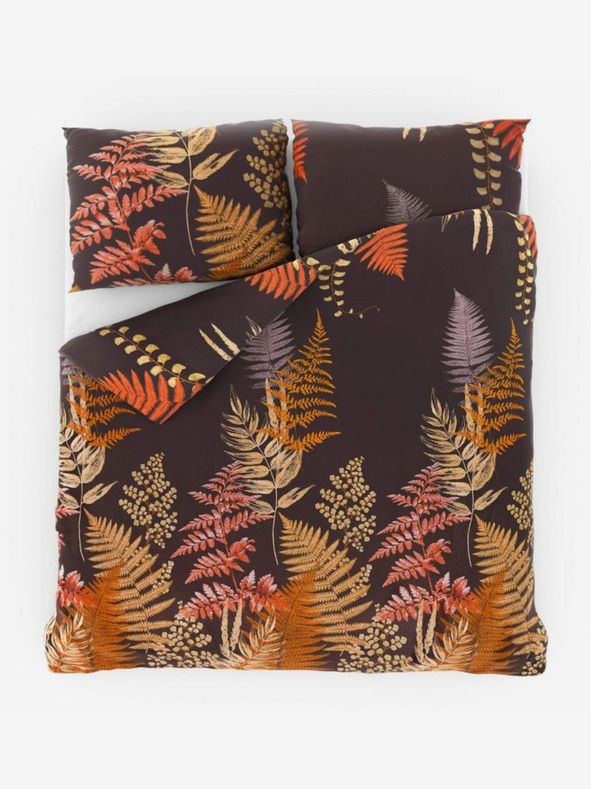 Kvalitex Saténové francouzské povlečení Luxury Collection 1+2, 200x200, 70x90cm Kapradí hnědé Kvalitex