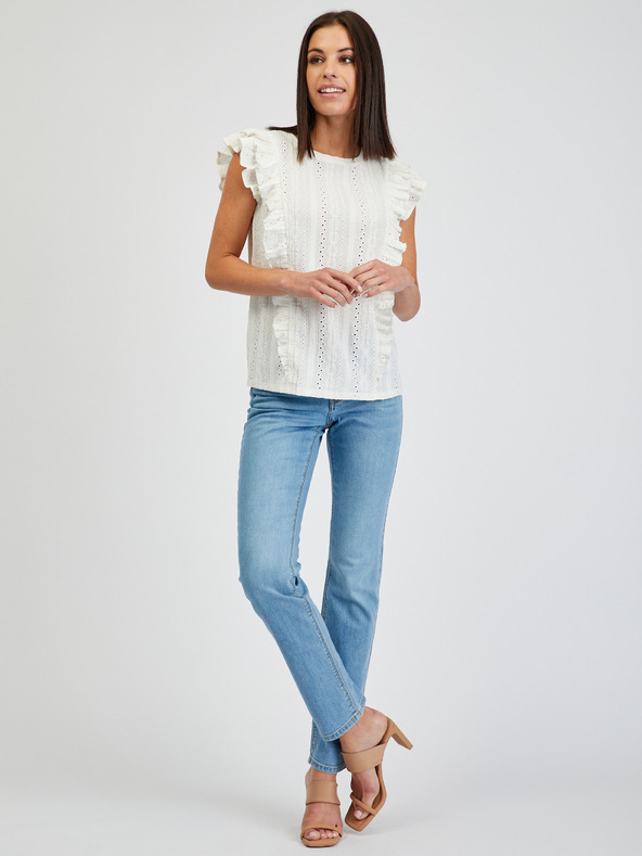 Orsay Bílé dámské tričko s volány ORSAY