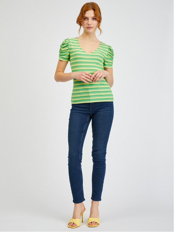 Orsay Žluto-zelené dámské pruhované tričko ORSAY