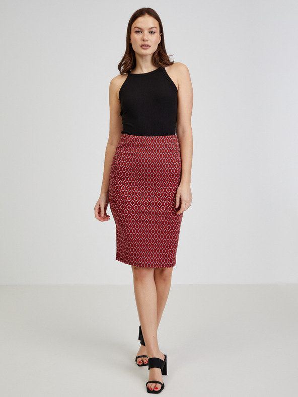 Orsay Červená dámská vzorovaná pouzdrová sukně ORSAY