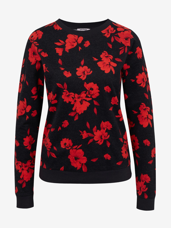 Orsay Červeno-černá dámská květovaná mikina ORSAY
