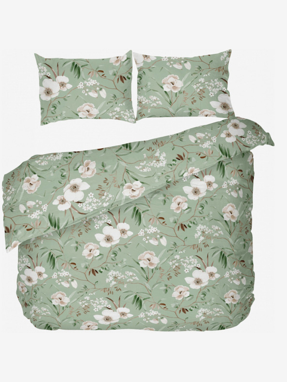 Kvalitex Francouzské bavlněné povlečení DELUX 240x200, 70x90cm MAGNÓLIE zelená