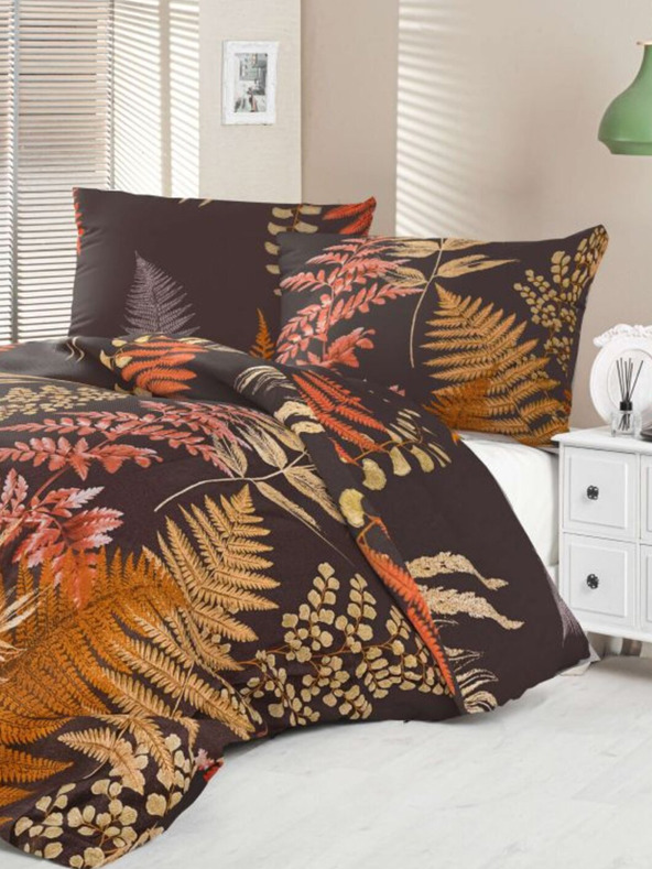 Kvalitex Saténové francouzské povlečení Luxury Collection 1+2, 220x200, 70x90cm Kapradí hnědé Kvalitex