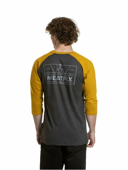 Meatfly Meatfly pánské tričko s dlouhým rukávem Kennedy Raglan Charcoal Heather / Mustard | Šedá