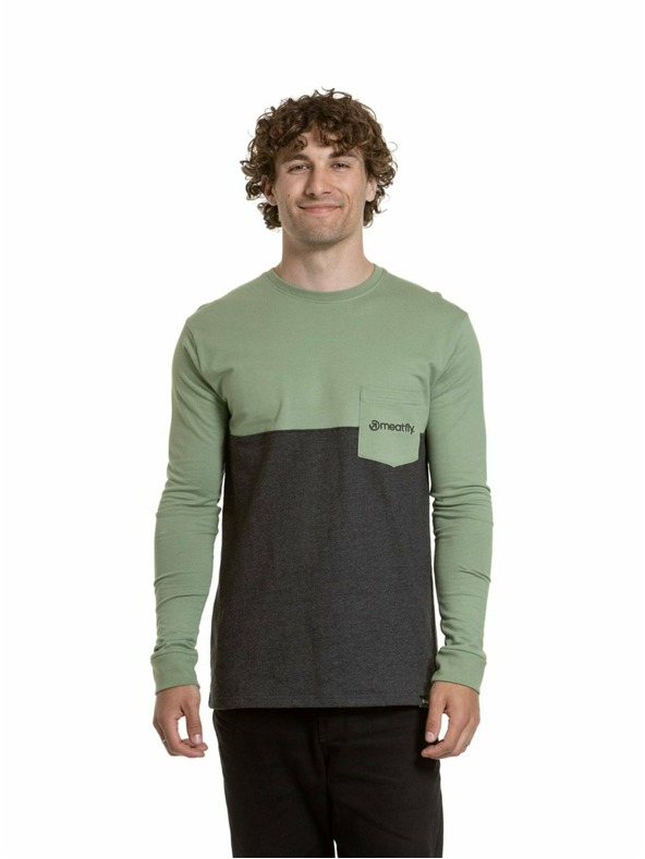 Meatfly Meatfly pánské tričko s dlouhým rukávem Harvey Basil / Charcoal Heather