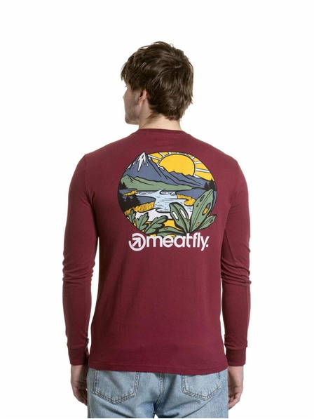 Meatfly Meatfly pánské tričko s dlouhým rukávem Julien Dark Wine Mountains | Červená