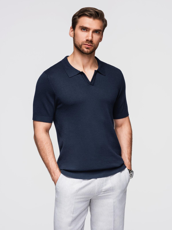 Ombre Clothing Pánská polokošile bez knoflíků - tmavě modrá