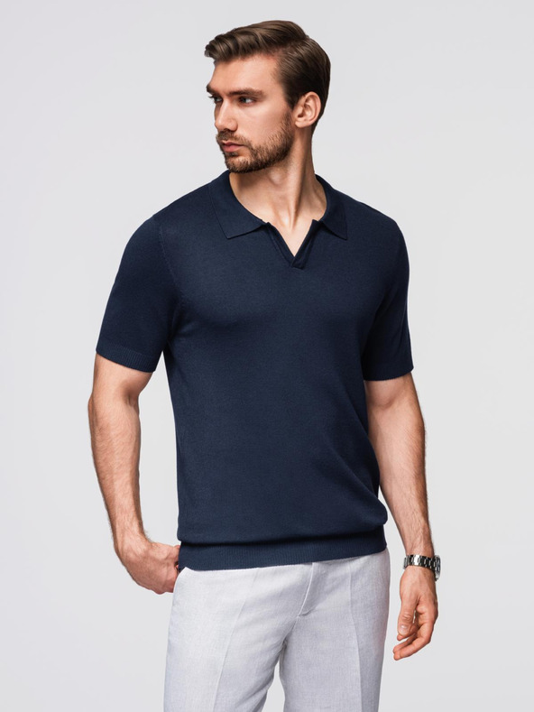 Ombre Clothing Pánská polokošile bez knoflíků - tmavě modrá