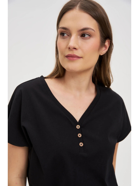 Moodo Dámská černá halenka s ozdobnými knoflíky