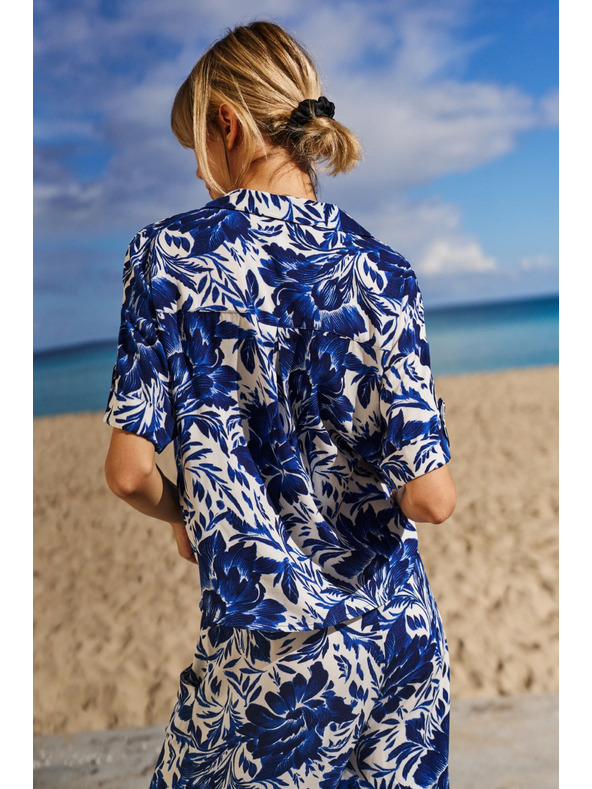 Moodo Modrobílá vzorovaná halenka