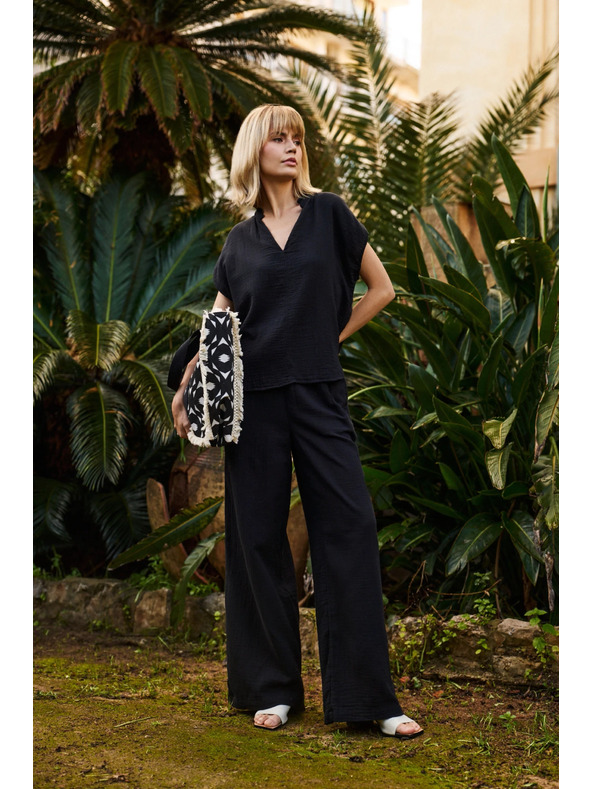 Moodo Černá bavlněné volná halenka