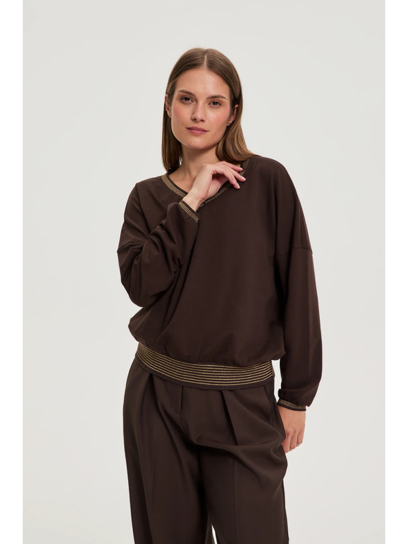 Moodo Hnědá mikina se zlatými detaily Moodo