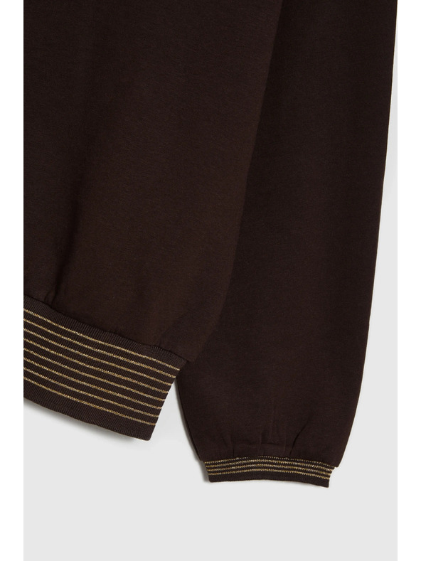 Moodo Hnědá mikina se zlatými detaily Moodo