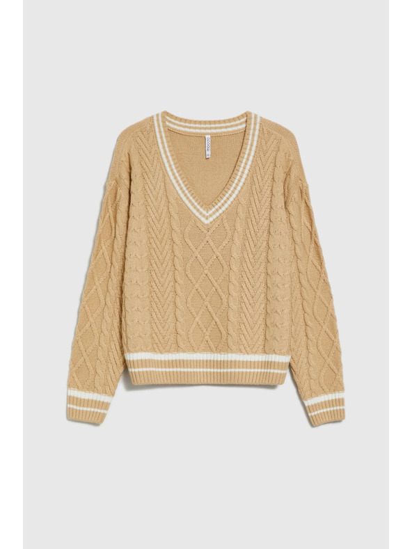 Moodo Dámský béžový svetr s véčkovým výstřihem Moodo