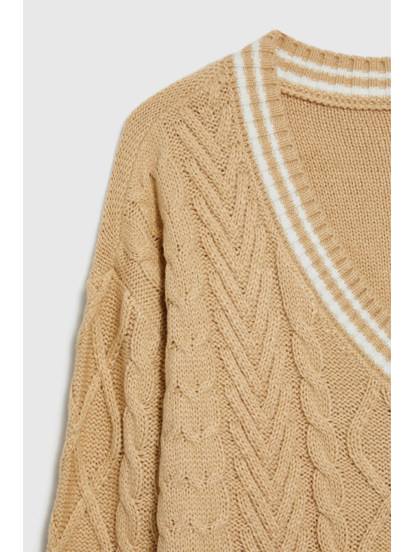 Moodo Dámský béžový svetr s véčkovým výstřihem Moodo