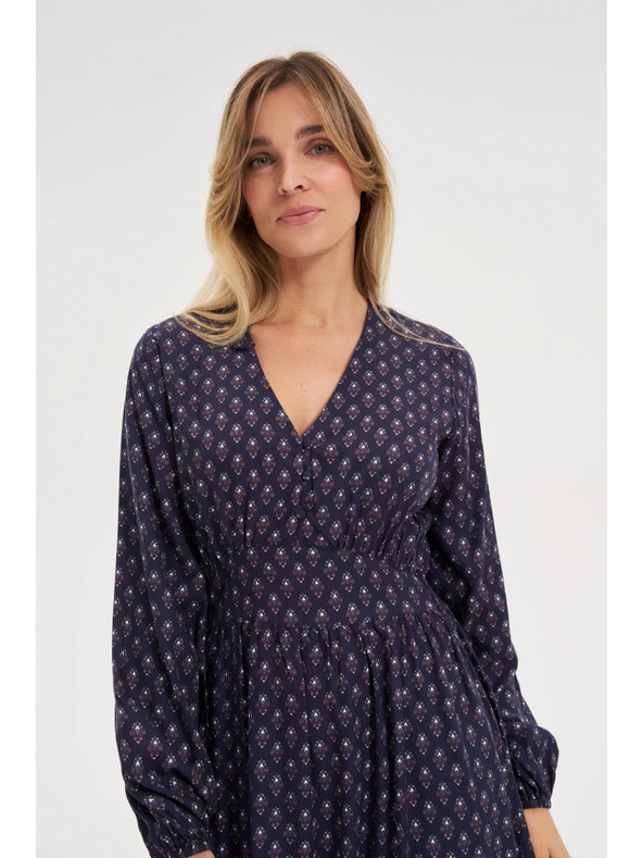 Moodo Dlouhé modré šaty s dlouhými rukávy Moodo