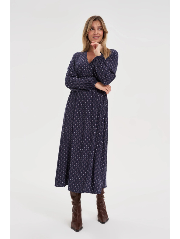 Moodo Dlouhé modré šaty s dlouhými rukávy Moodo