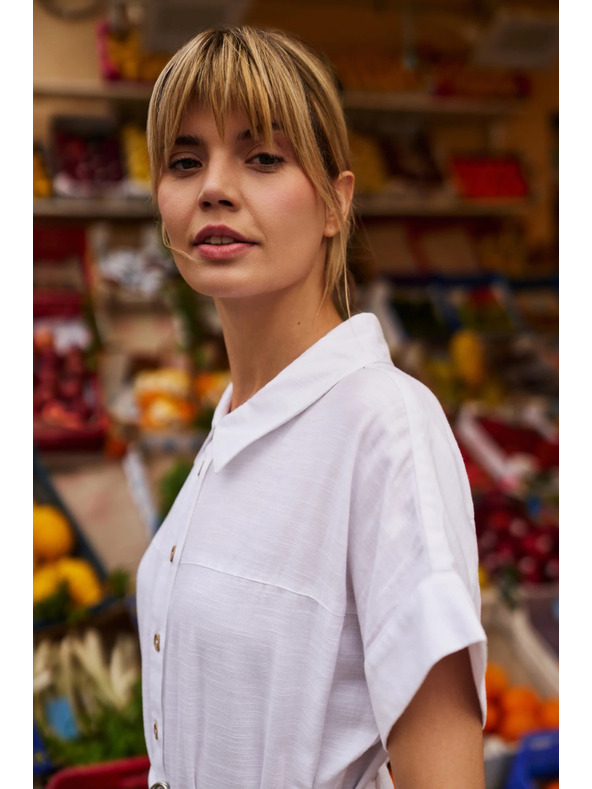 Moodo Dámské dlouhé košilové šaty Moodo - bílé