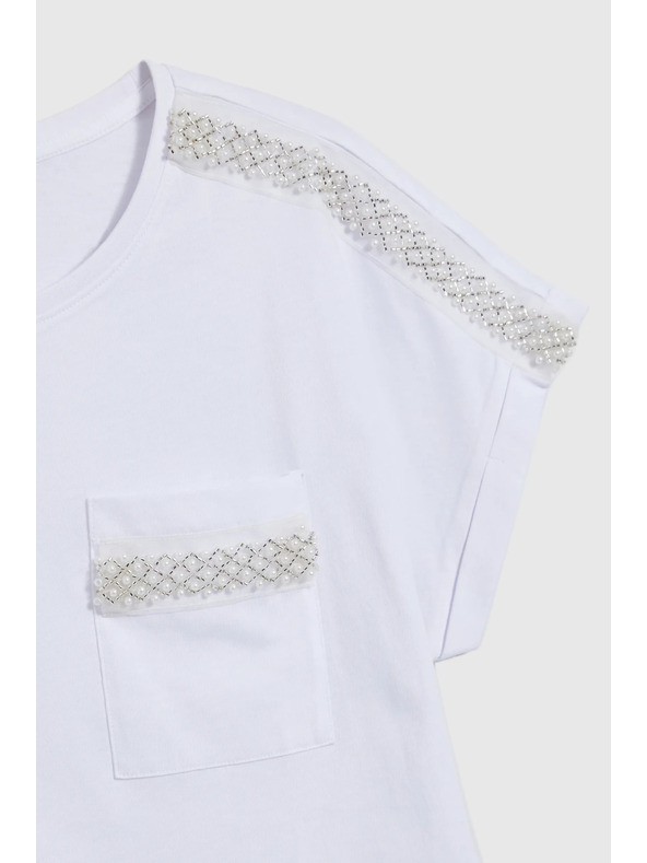 Moodo Dámské tričko se stříbrnou aplikací Moodo – bílé