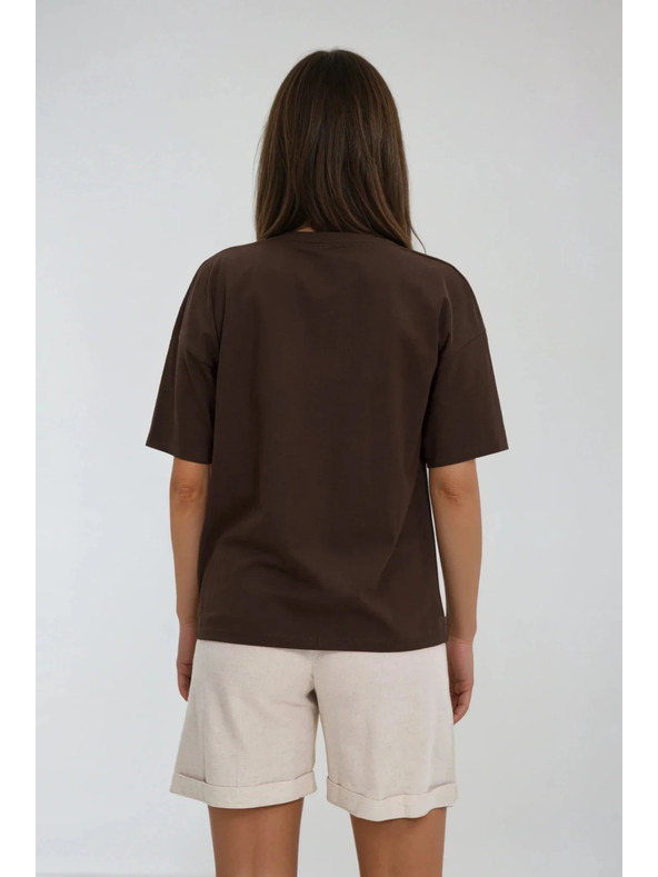 Moodo Dámské hnědé tričko s potiskem