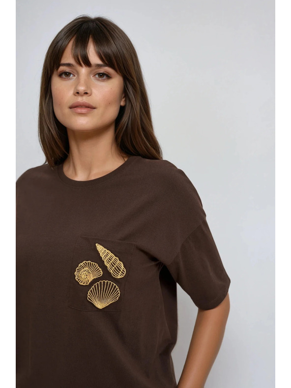 Moodo Dámské hnědé tričko s potiskem