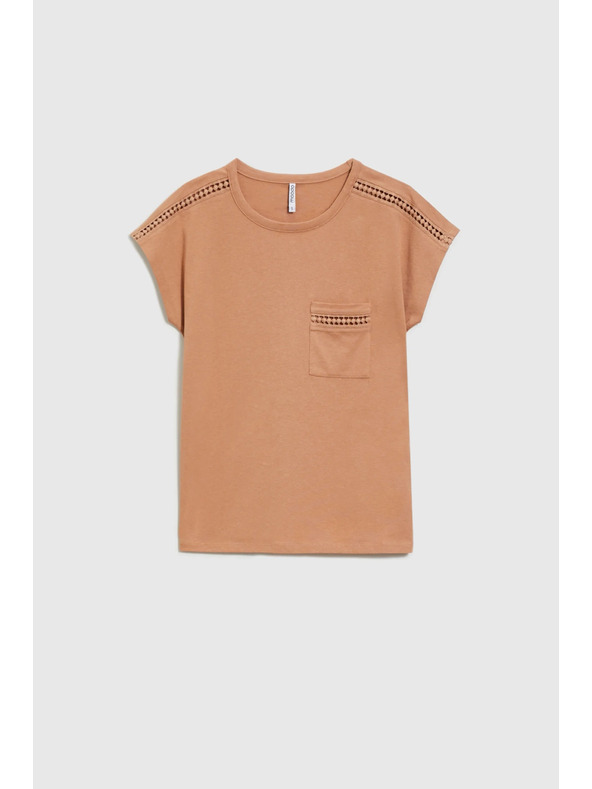 Moodo Dámské tričko s kapsou Moodo – tmavě hnědá