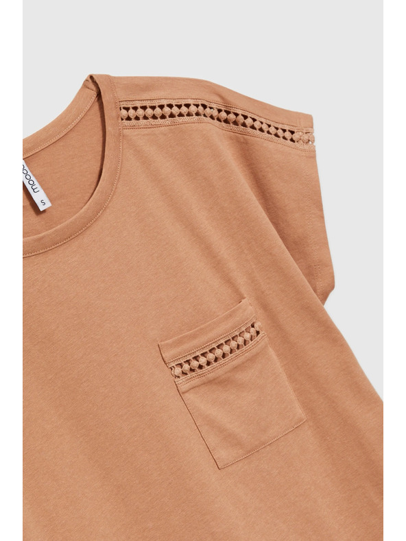 Moodo Dámské tričko s kapsou Moodo – tmavě hnědá