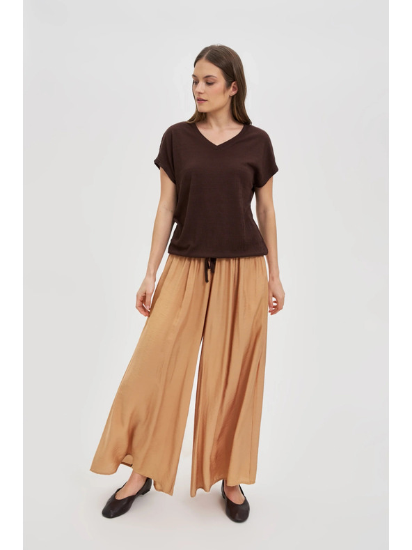 Moodo Dámské hnědé tričko se zavazováním