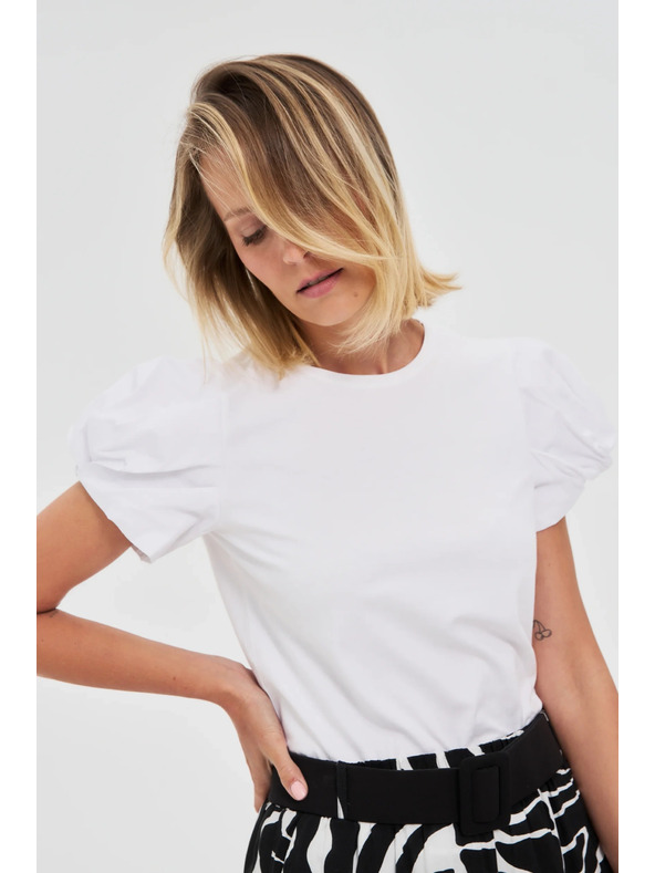 Moodo Bílý top s nabíranými rukávy